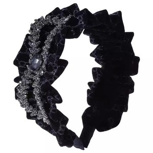 Bandeau de cygne <span class=keywords><strong>noir</strong></span> strass en velours Bandeau de haute qualité à bord large haut de gamme Accessoires pour cheveux haut de crâne - Product Image 5