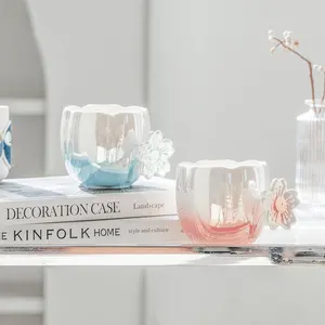 Grosir baru modis berbentuk bunga lucu cangkir susu keramik kopi mug dengan sendok