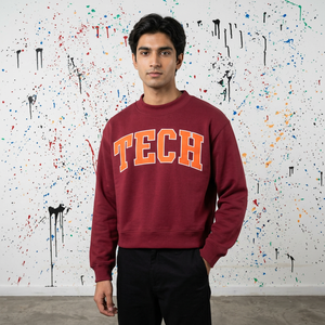 <b>TECH</b> Mock Neck Sweatshirt 100% Cotton Applique Embroidery wide neck Sweatshirt Finer Threads - Product Image 1