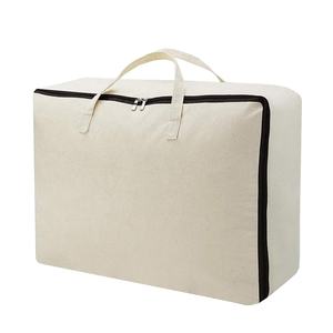 תיק 100% כותנה טבעי שמיכת אחסון לשמיכה בשקית רוכסן כפול עם ידיות - Product Image 1