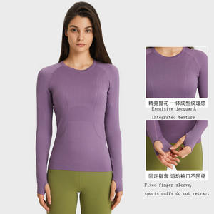 NOUVEAU T-shirt de sport de yoga à col rond transfrontalier, haut de course à pied, fitness, mince, respirant, manches longues pour femmes - Product Image 3