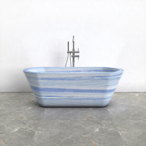 Bañera de Hidromasaje Minimalista de Mármol Azul Claro, Independiente, con Rayas Horizontales, de Lujo y Alta Gama, Decoración de Baño de Primera Clase, Marca OEM - Product Image 1