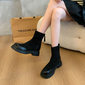 Botines <span class=keywords><strong>de</strong></span> Ante y PU <span class=keywords><strong>para</strong></span> <span class=keywords><strong>Mujer</strong></span>, Tallas 35-45, con Cremallera, Suela Gruesa, <span class=keywords><strong>para</strong></span> Pantorrillas Anchas, Estilo Casual <span class=keywords><strong>de</strong></span> Invierno - Product Image 3