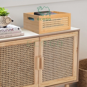 Rattan Storage <b>Basket</b> Handmade Natural Bamboo Woven Bin with Wooden Frame & <b>Handles</b> Decorative <b>Wicker</b> Box for Rustic Wholesale - Product Image 4