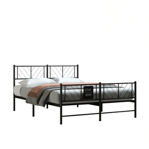 Cadre de lit en métal de taille king en acier peint en poudre noire, 59 x 79 pouces, design industriel, meubles de chambre à coucher - Product Image 1