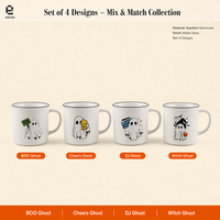 Ensemble de 4 tasses en céramique fantôme d'Halloween |   Tasses à café en grès moucheté avec logo personnalisé |   Commande en gros de cadeaux d'Halloween OEM/ODM