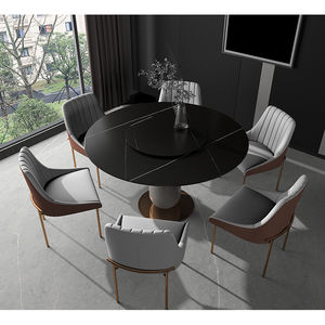 Modern Masif Ahşap Tabanlı Yuvarlak Döner Sinterlenmiş Taş Tezgahlı Yemek Masası Ev ve Restoran Dekorasyonu İçin - Product Image 5