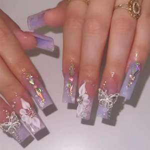 10 pièces haut de gamme personnalisé ongles empreinte Machine luxe strass conception Ballet eau décalcomanies 3D Nail Art couverture complète <span class=keywords><strong>bleu</strong></span> clair - Product Image 4