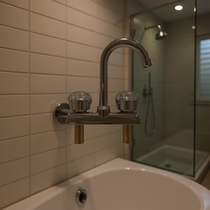 Elite Cover Plate Faucet 4-Inch Chrome Finish Deck Mount Two Handle Bathroom Modern Design Hot Cold Water Mixer - Product Image 2