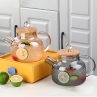 Maison fleur thé jus pot haute borosilicate verre grande capacité refroidissement bouilloire verre perle bambou couvercle pot lait boisson pot
