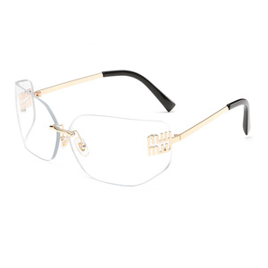 Lunettes de soleil tendance sans monture pour femmes, lunettes de soleil de luxe à la mode, verres incurvés, pare-soleil - Product Image 2