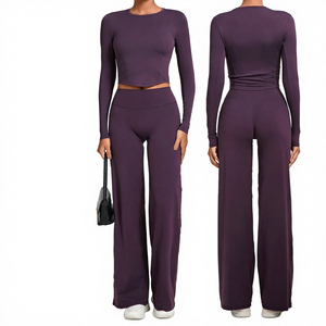 Completo Sportivo da Donna Due Pezzi, Traspirante, Tinta Unita, Asciugatura Rapida, Aderente per Yoga e Fitness - Product Image 1