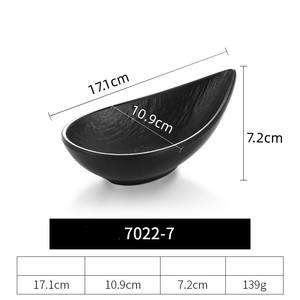 北欧レストラン5/6/7インチ樹皮パターン傾斜ドリップ形状スナックサラダ前菜皿ブラックメラミンディナープレート - Product Image 6