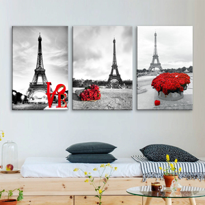 In và hoa hồng đỏ tường nghệ thuật phòng khách in kỹ thuật số phong Cách cảnh quan hiện đại HD vải tháp Eiffel - Product Image 2