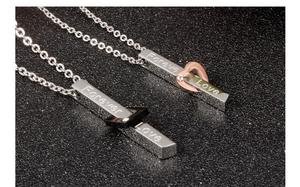 स्टेनलेस स्टील के लिए हमेशा के लिए प्यार लंबी बार दिल के आकार लटकन युगल हार उपहार - Product Image 3