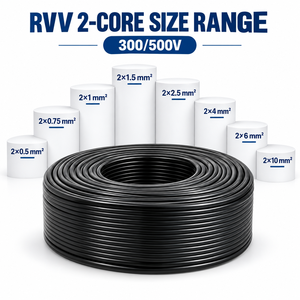 <span class=keywords><strong>สาย</strong></span>เคเบิลแบบยืดหยุ่น H05VV-F RVV ขนาด 2 x 1.<span class=keywords><strong>5</strong></span> มม.² 2 แกน ทองแดงหุ้มฉนวน PVC 300/500V สำหรับการเชื่อมต่อเครื่องใช้<span class=keywords><strong>ไฟ</strong></span>ฟ้า - Product Image 1