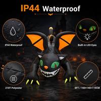 Chat noir gonflable de 6 pieds pour Halloween avec ailes de chauve-souris, yeux rouges LED, étanche IP44, décoration extérieure pour jardin