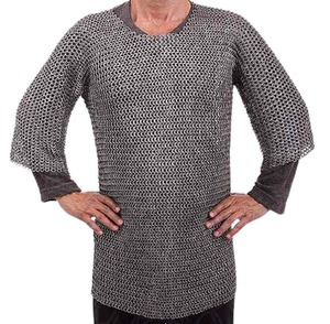 Mild Steel Chainmail <b>Shirt</b> <b>Medieval</b> Hauberk Flat Riveted with Washer Ring Half Sleeve Historical Armor for Reenactment Fair - Product Image 1