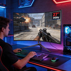 จอคอมพิวเตอร์ขนาด 21 24 27 32 34 นิ้ว ความละเอียด 4K พร้อมอัตรารีเฟรช 144hz 165hz หน้าจอ LED LCD แบบโค้ง แผง TFT ความละเอียดกว้าง 1k 2k 4K สำหรับเล่นเกม - Product Image 1