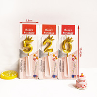 Vela de Cumpleaños Metálica Dorada con Número del 0 al 9 y Corona, 16 cm de Largo, Adorno 3D para Pastel de Cumpleaños, Decoración para Fiestas de Aniversario