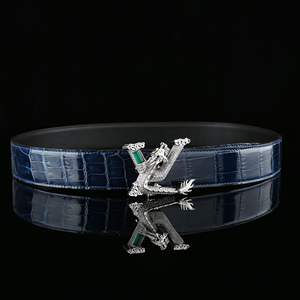 Cinturones de Lujo de Diseñador, Marca Famosa, de Piel de Cocodrilo Genuina para Hombre, con Hebilla de Acero, Ligeros, Transpirables y Duraderos - Product Image 4