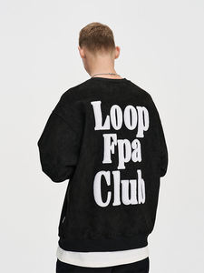 Pull à col rond en coton éponge à lettres, surdimensionné, uni, streetwear, pour couple, épaules tombantes, automne, vente en gros - Product Image 3