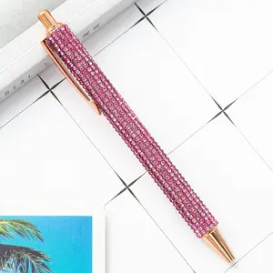Clip Ball Pen With Crystal Cover Colorful Glitter Metal Ballpoint Pen Customized Box For Girls