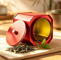 Boîte à thé octogonale personnalisée en fer blanc avec couvercle, boîte de rangement en métal de qualité alimentaire pour l'emballage de matcha et de café en poudre