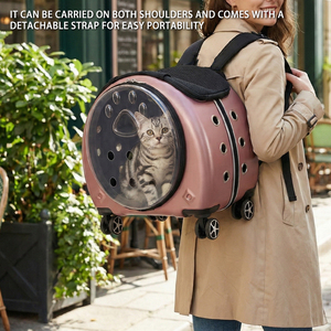 Mochila transportadora de mascotas con mango telescópico de 3 etapas y paneles de malla transpirable para gatos y perros, ideal para viajes, paseos al aire libre y senderismo. - Product Image 4