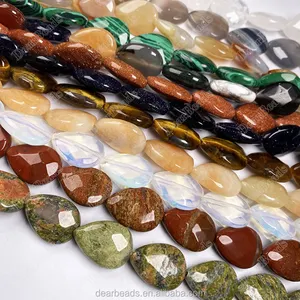 Selling Gemstone Faceted Teardrop Stone Beads, Agate Quartz Malachite Unakite Jasper Opalite Goldstone Water Drop Beads