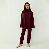 Ensemble de bain 2 pièces pour femmes modestes, col zippé, logo personnalisé, séchage rapide, manches longues, poignets fendus, tunique et pantalon droit islamique