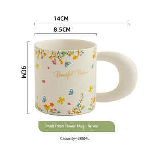 Vente en gros de tasses à café en céramique de style nordique, 300-400 ml, motif végétal, tasse rétro pour les fêtes, personnalisable, 400 ml, pour le bureau et la maison - Product Image 6