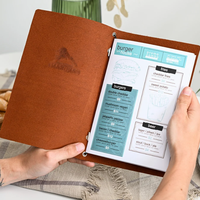 Sampul Buku Kulit Asli A4, Sarung Menu Kulit Cafe dengan Karet Elastis, Pelindung Buku Mewah untuk Restoran, Server, dan Nota Tamu