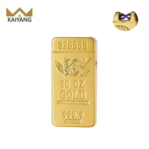 KY Luxury Gold Bar Torch doppio arco incide Usb ricaricabile antivento classico accendino elettrico sigaretta