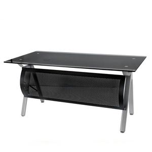 Foshan Factory Black Tempered <b>Modern</b> Glass <b>Desk</b> with Steel Frame and Powder Coated Finish Office Furniture with Drawer - Product Image 4