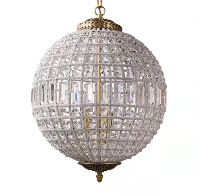 American Vintage french classical nordic country crystal ball handing light for hotel or living room