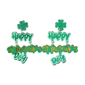 Acrylic Irish <span class=keywords><strong>shamrock</strong></span> dangle bông tai móng ngựa Clover may mắn khủng long hat khởi động sáng tạo thả bông tai cho Irish lễ hội Quà Tặng - Product Image 1