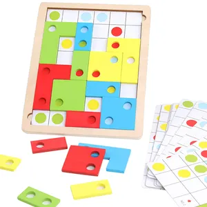 Puzle de madera con estampado geométrico para niños, juguete educativo de bloques de colores de alta calidad