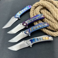 Couteau pliant fixe portable en acier 14C28N avec manche en alliage de titane, lame droite à bord biseauté, OEM, pour camping, chasse, randonnée
