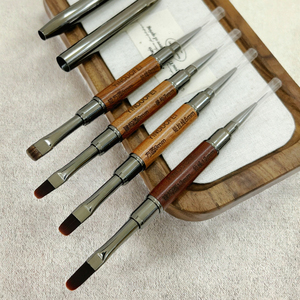 Pinceau à ongles double tête professionnel avec manche en métal et bois pour salon de manucure, gel UV, peinture et liner, en gros - Product Image 2