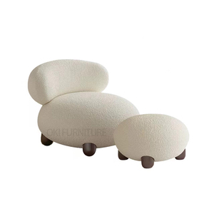 Sillón de Salón de Diseño Italiano Moderno Nórdico de Lujo, Tapizado en Lana de Cordero, Patas de Madera, con Otomana - Product Image 2