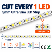 Bande LED 24V 5mm PCB SMD2835, LED simple découpable, 120 LED par mètre, CRI élevé, éclairage sous armoire pour cuisines