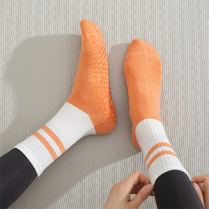 Women Yoga <b>Socks</b> Cotton Non-Slip Color-Blocked Mid-Calf For Fitness Pilates Indoor Workout - Product Image 4