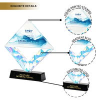 Trofeo de Cristal Personalizado para Demostraciones, Trofeo de Cristal Azul en Blanco para Grabar, Trofeo de Cristal para Ceremonias de Competición