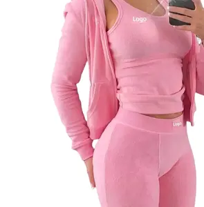 New Arrival Autumn Streetwear Tracksuits pink vest short sweatshirt pants 4 Two Piece Set For Women