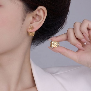 <b>Personalized</b> Retro Metal Cross-Shape Square Earrings <b>Sweet</b> Cool Style Versatile Front & Rear Ear Studded Vintage Gift - Product Image 5