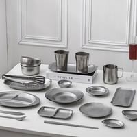 Vaisselle Vintage en Acier Inoxydable 304 Style Coréen Japonais Bols en Détresse Plats en Os Assiettes Profondes Assiettes à Baguettes