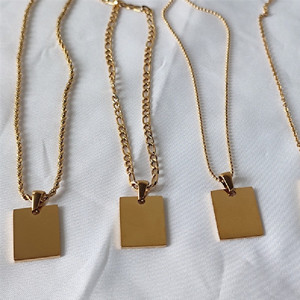 Collier bohème tendance plaqué or avec pendentif rectangulaire gravé sur mesure et citation inspirante, bijoux en acier inoxydable pour femme - Product Image 6