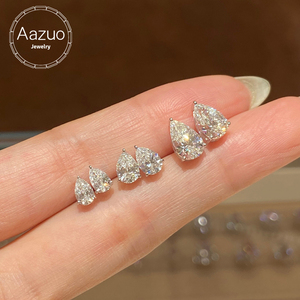 ต่างหูเพชร Aazuo 18K เพชรเลี้ยงในห้องปฏิบัติการ E VS1 ทรงลูกแพร์ 0.5 กะรัต ถึง 2 กะรัต ดีไซน์เรียบหรู เหมาะสำหรับเป็นของขวัญสำหรับผู้หญิง สวมใส่ได้ทุกวัน - Product Image 1