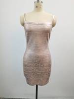 Nouvelle Arrivée 2026 : Robe Mini Sexy et Exquise Couleur Champagne, Style Bandage Extensible Moulant à Bretelles et Épaules Dénudées